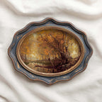 Moody autumn bedroom wall art with Vintage Autumn Forest Pond forest pond print.