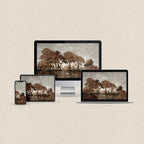 Moody Autumn Trees heritage fall wallpaper bundle shown across iPhone, iPad, MacBook, and desktop screens.