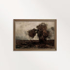 Moody black and beige landscape wall art printable with minimalist countryside horizon and soft atmospheric tones.