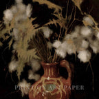 Moody cotton flower oil painting printable wall art with vintage still life styling and rich shadowed tones.