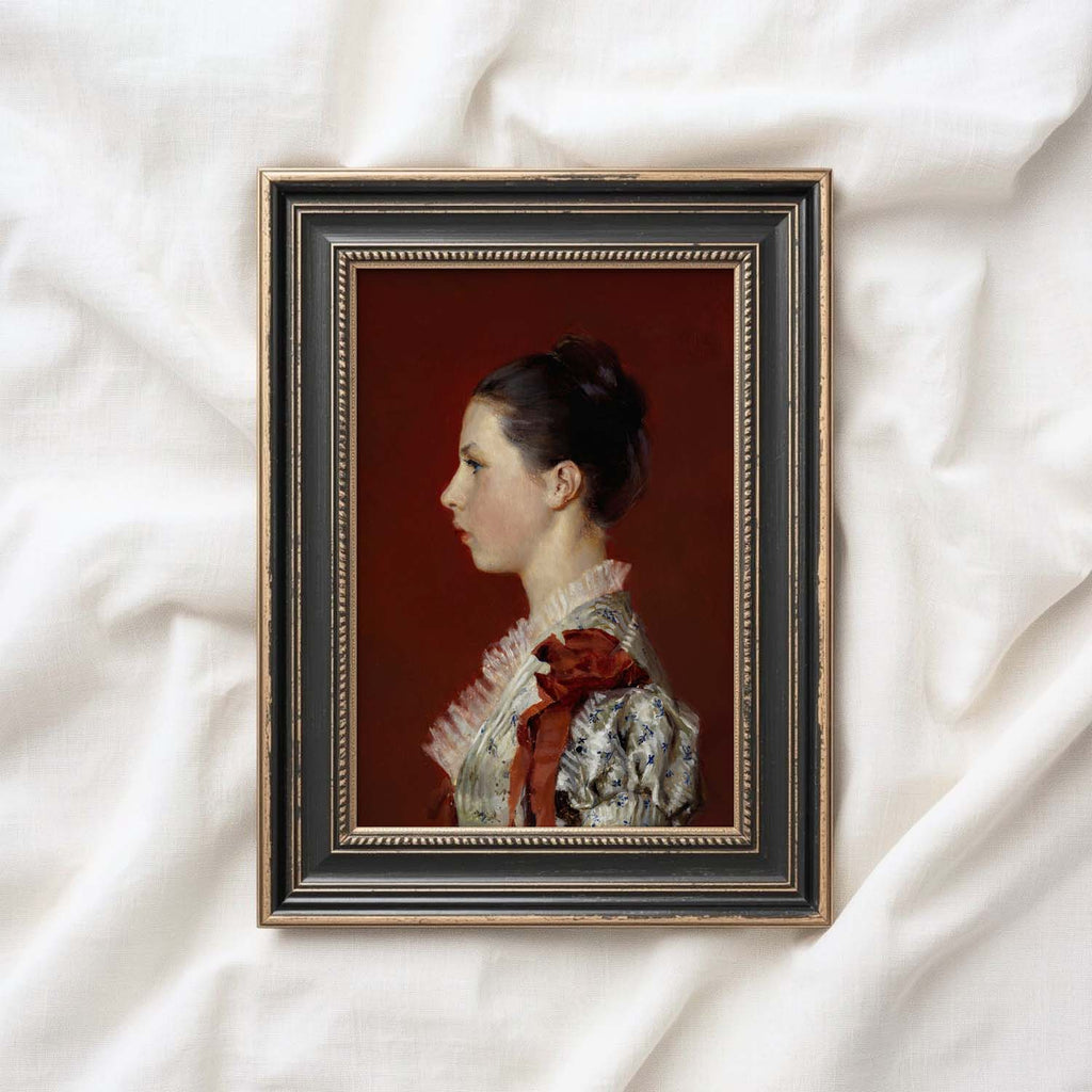 Oxblood Victorian Portrait Wall Art Printable | Dark Red Side Profile Woman Oil Painting (Digital Download)