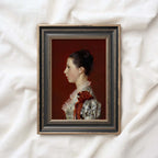 Oxblood Victorian Portrait Wall Art Printable | Dark Red Side Profile Woman Oil Painting (Digital Download)