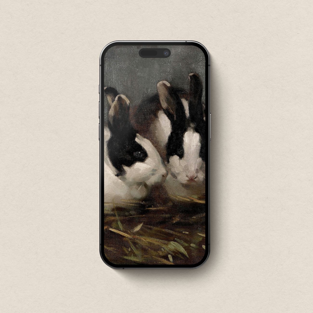 Victorian Rabbit Oil Painting iPhone & iPad Wallpaper Set (Moody Farmhouse Animal Art Digital Download)