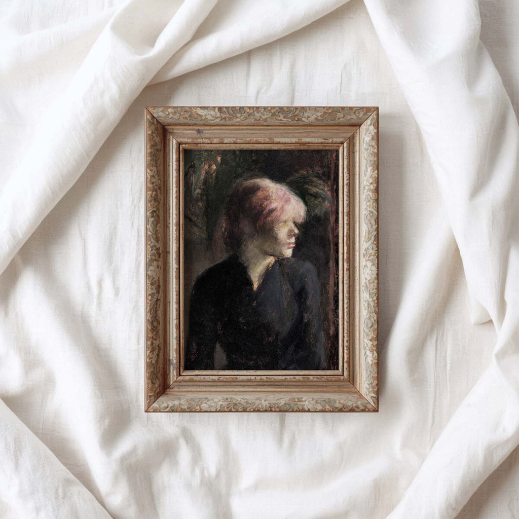 Vintage Woman Portrait Wall Art Printable – Moody Pink Hair Aesthetic Print