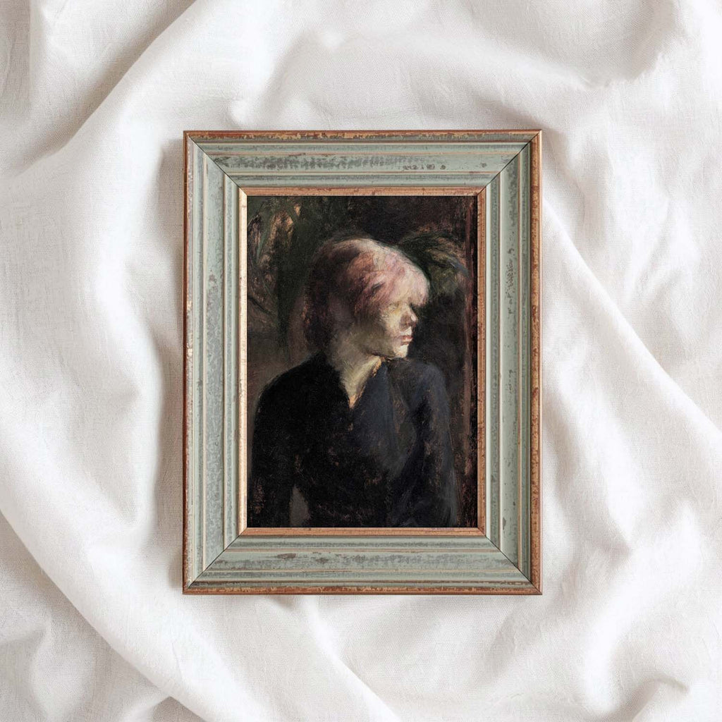 Vintage Woman Portrait Wall Art Printable – Moody Pink Hair Aesthetic Print