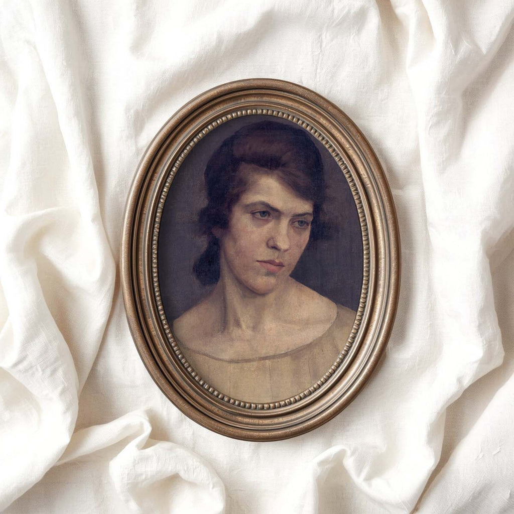 19th Century Classical Portrait Wall Art Print – Moody Plum and Gold Vintage Woman (Digital Download)