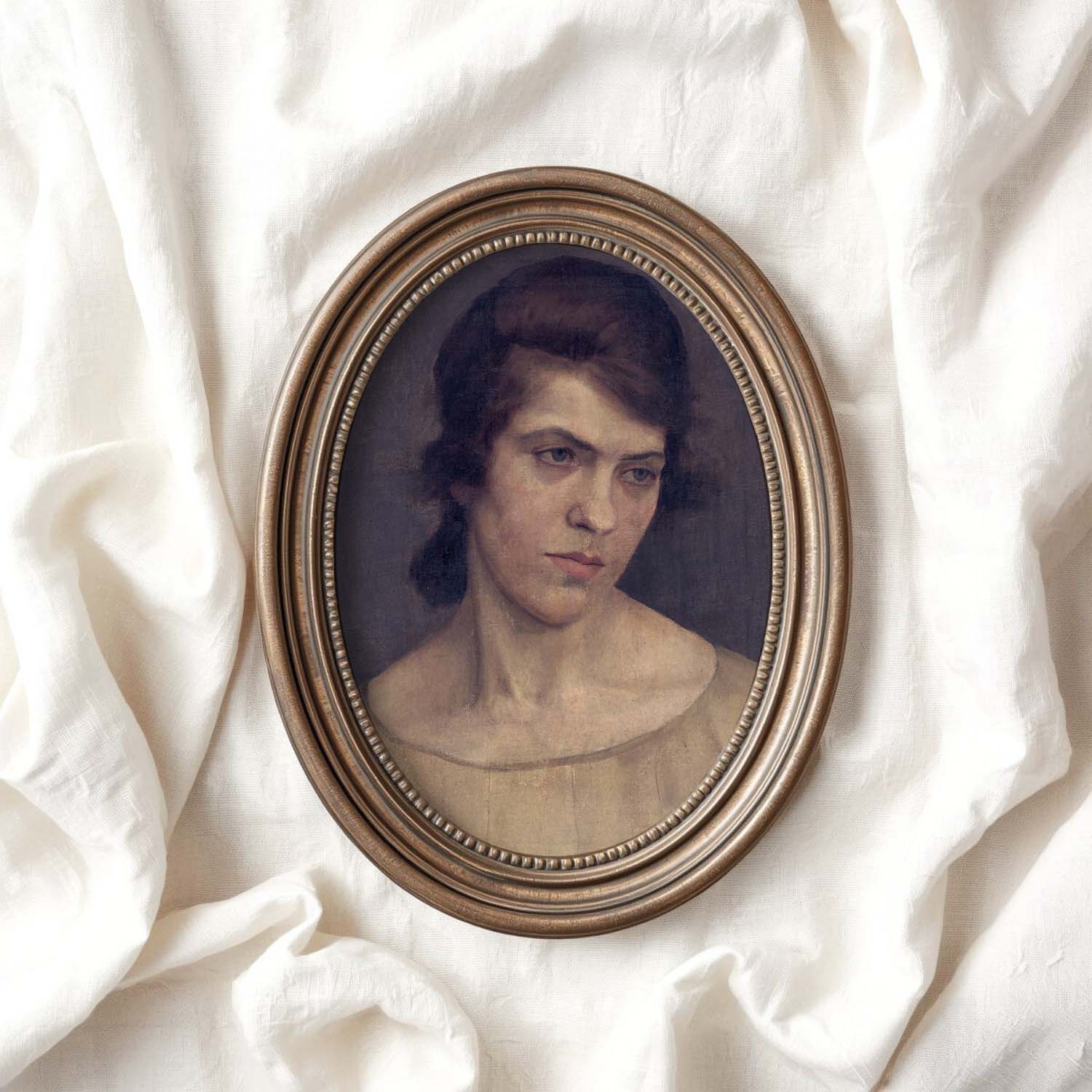19th Century Classical Portrait Wall Art Print – Moody Plum and Gold Vintage Woman (Digital Download)