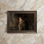 Dark Academia Daydreamer Portrait Wall Art Print – Moody Cinematic Woman Oil Painting (Digital Download)