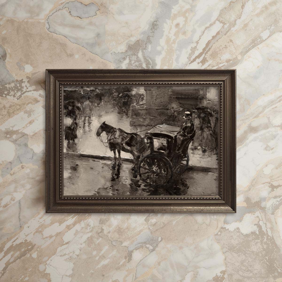 Moody Victorian London Horse and Carriage Wall Art Printable – Vintage Cityscape Print (Dark Academia)