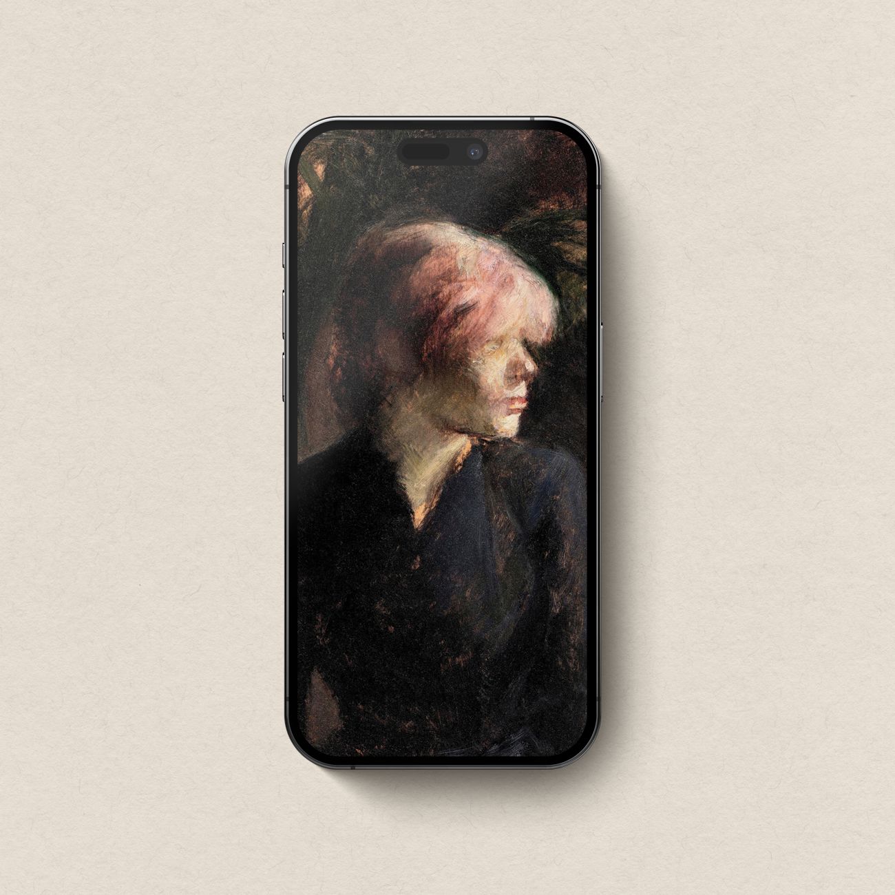 Vintage Woman Portrait iPhone & iPad Wallpaper Set – Moody Pink Hair Aesthetic