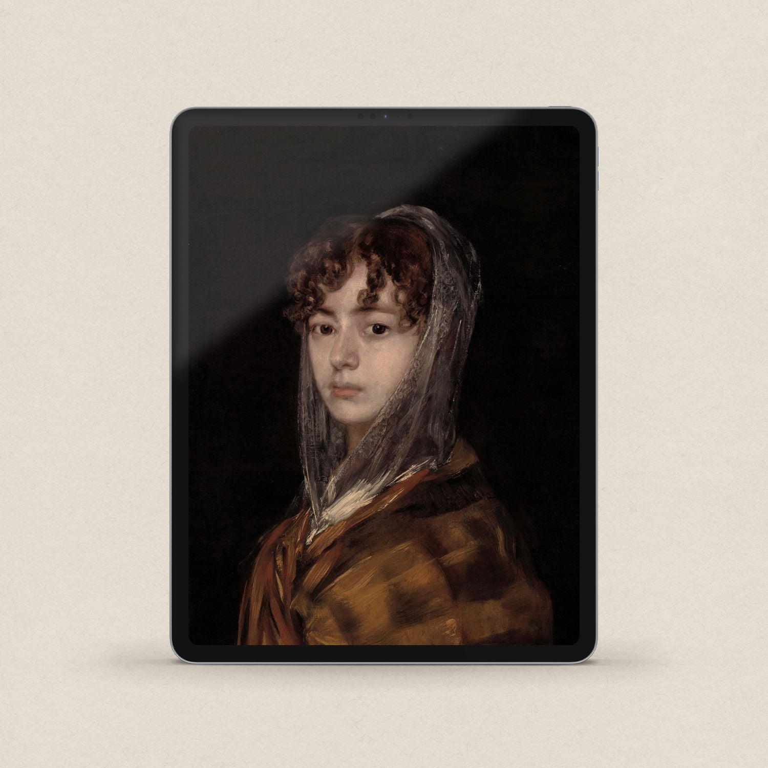 Vintage Maiden Portrait iPhone & iPad Wallpaper Set (Neutral Dark Academia)