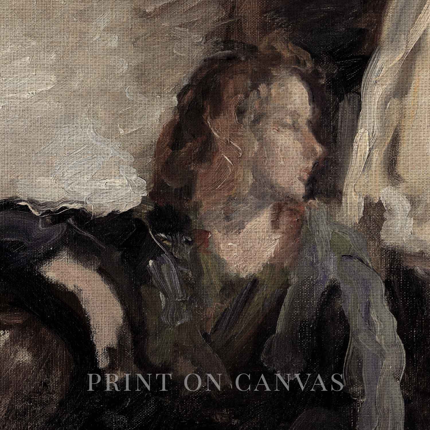 Moody portrait wall art dark academia printable featuring vintage-inspired portrait details and rich tones.