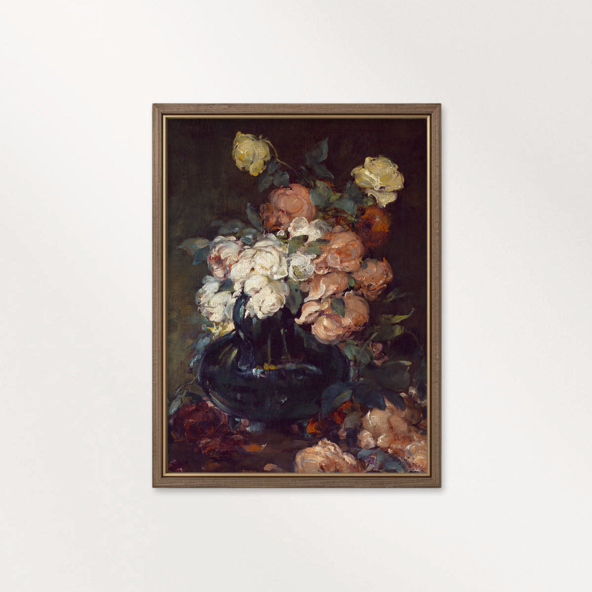 Rose Still Life Oil Painting Wall Art Printable (Digital Download) — Dramatic Red Roses Dark Vase
