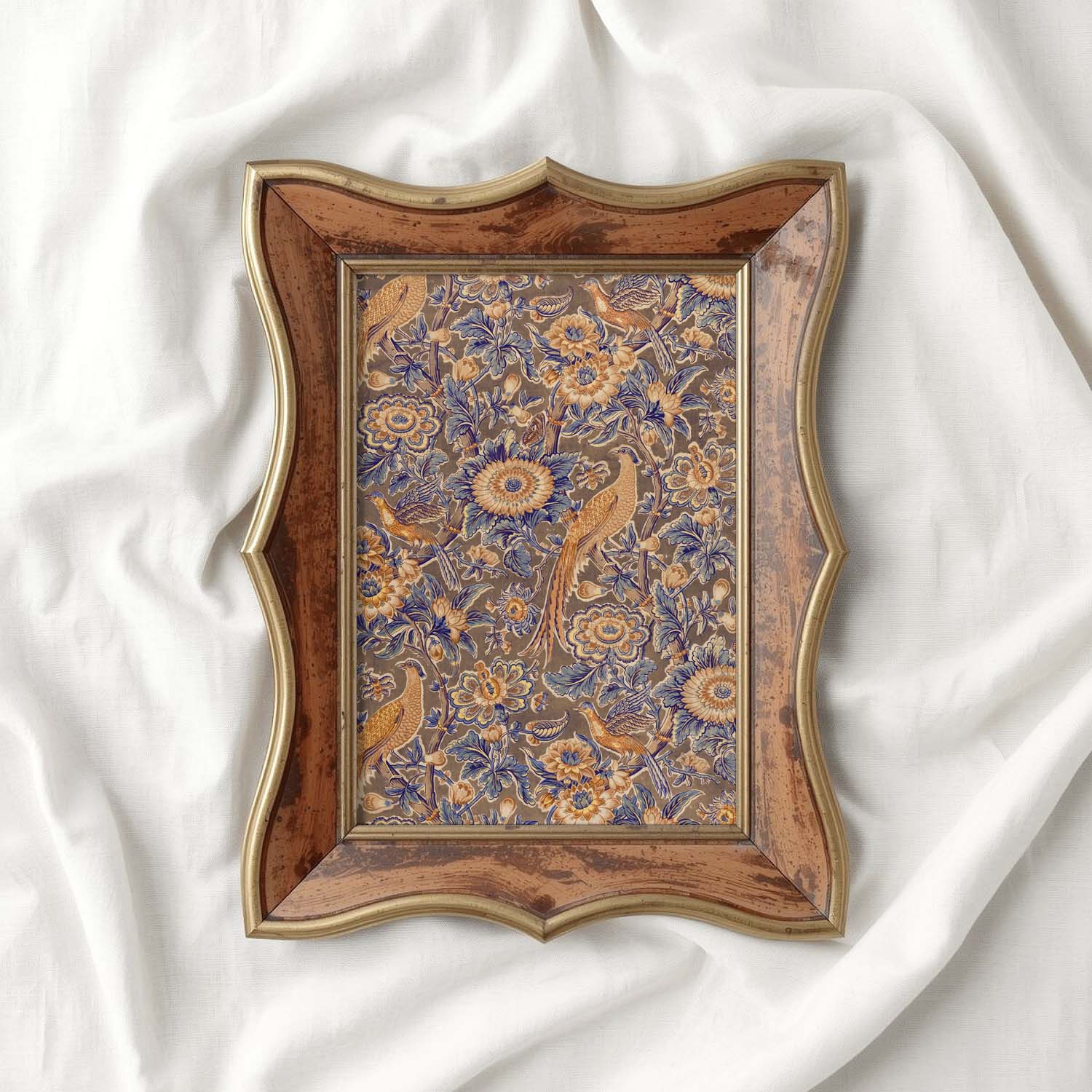 Rust and Navy Botanical Bird Printable Wall Art (Digital Download)