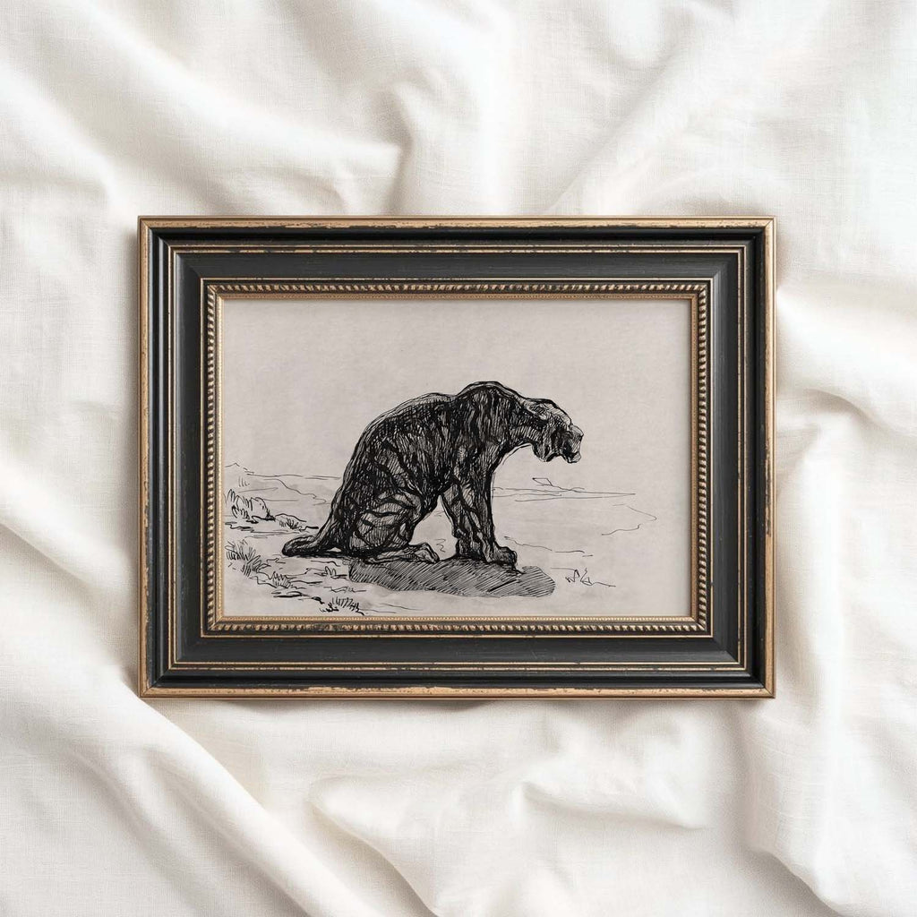 Antique Tiger Wall Art Printable | Moody Ink Sketch Animal Illustration