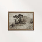 Dark Academia Autumn Landscape Wall Art Printable | Antique Watercolor Neutral Beige Tree Print