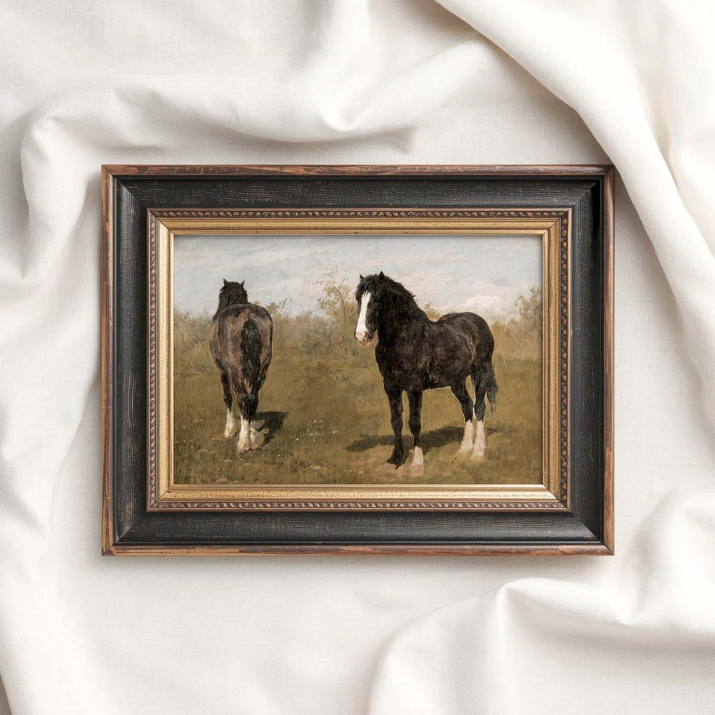 Vintage Wild Horses Wall Art Printable (Muted Western Mustang Painting)