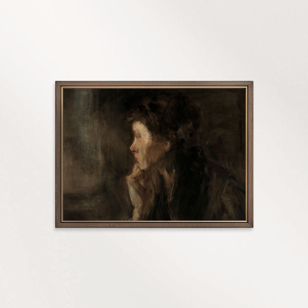 Dark Academia Daydreamer Portrait Wall Art Print – Moody Cinematic Woman Oil Painting (Digital Download)