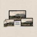 Mountain landscape desktop wallpaper matching set featuring a vintage Western scene across desktop, MacBook, iPad and iPhone