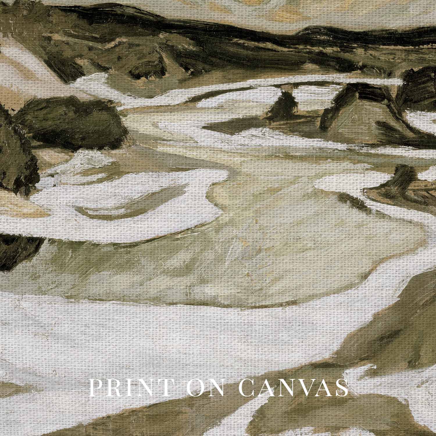 Tonal Green Mountain River Abstract Landscape Printable Wall Art