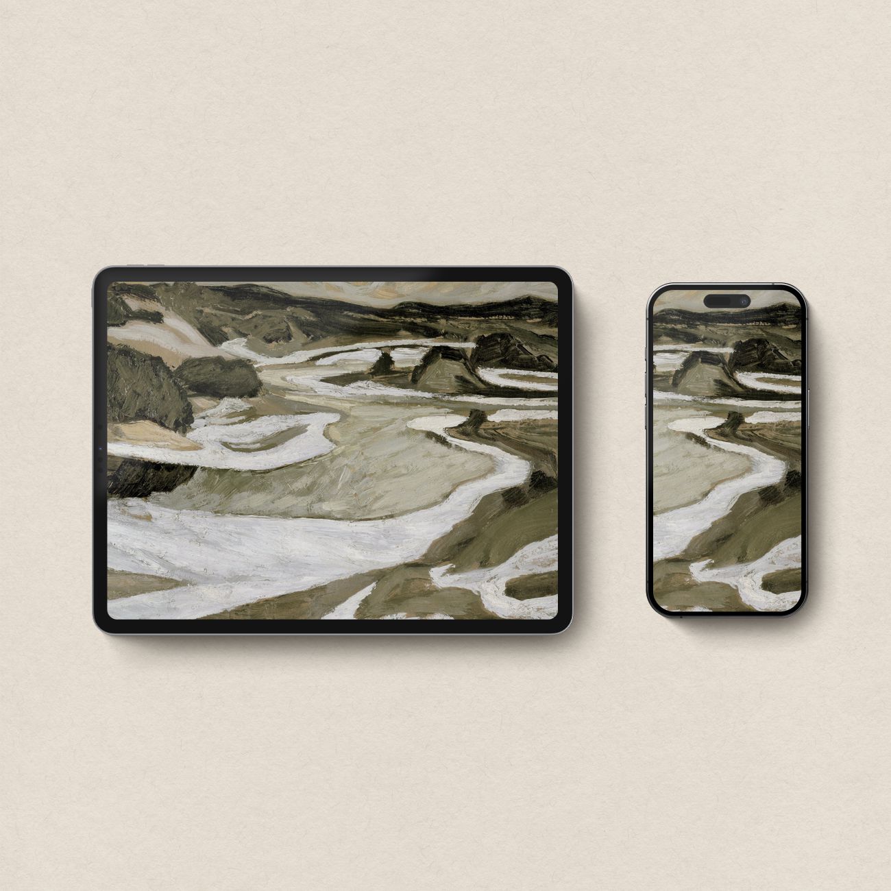 Tonal Green Mountain River Abstract Wallpaper Bundle | iPhone, iPad & Desktop Wallpapers (Digital Download)