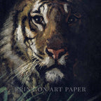 Museum style tiger jungle oil painting wall art print with classic fine art wildlife composition.