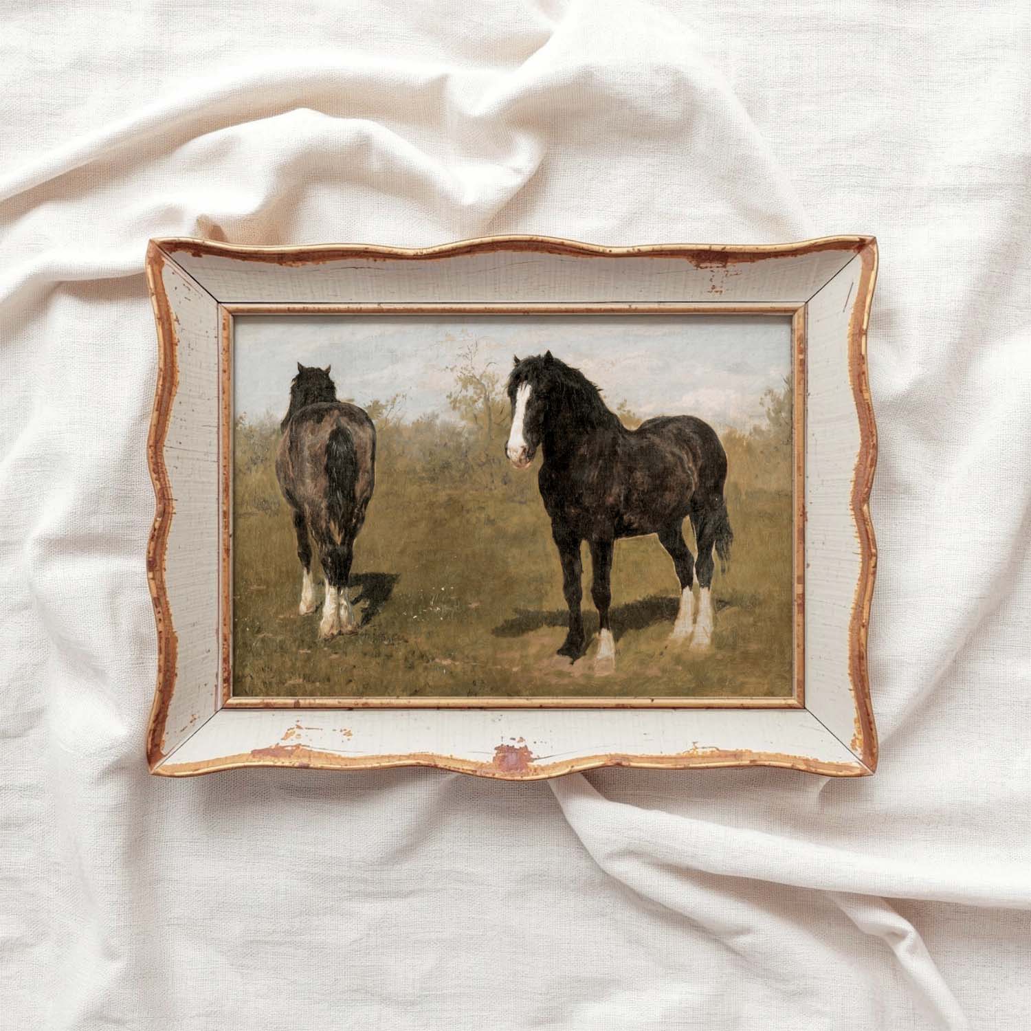 Vintage Wild Horses Wall Art Printable (Muted Western Mustang Painting)