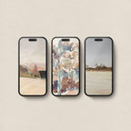 Muted abstract aesthetic iPhone wallpaper bundle featuring three unique remastered artworks