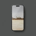 Muted abstract art iPhone wallpaper featuring dusty blue, peach, mauve and brown tones