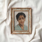 Neutral Boho Portrait Wall Art Print – Muted Grey Vintage Woman Oil Painting (Digital Download)