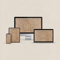 Muted gold botanical desktop wallpaper with vintage leaf design and matching phone, iPad and MacBook wallpapers