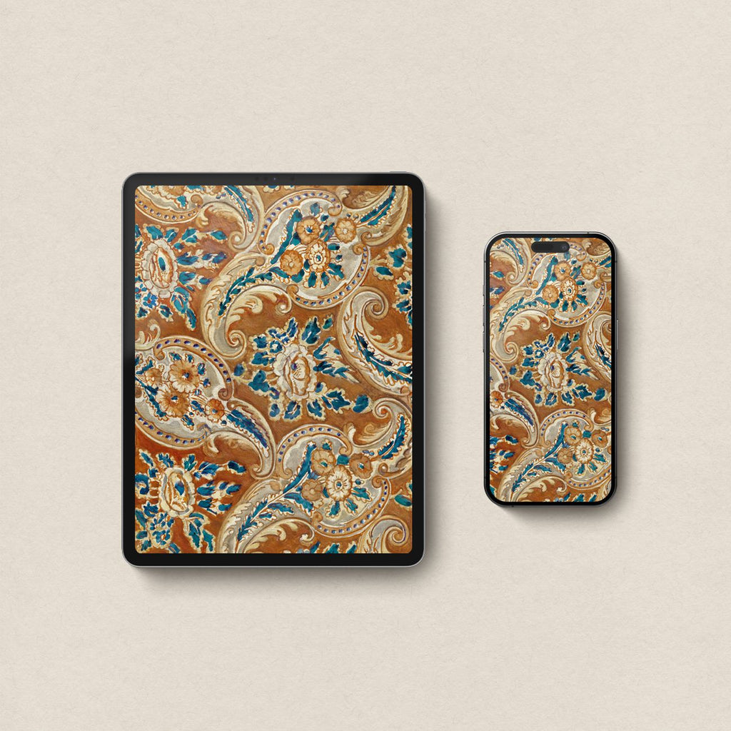 Muted Orange Paisley Matching Device Wallpaper Bundle (Digital Download)