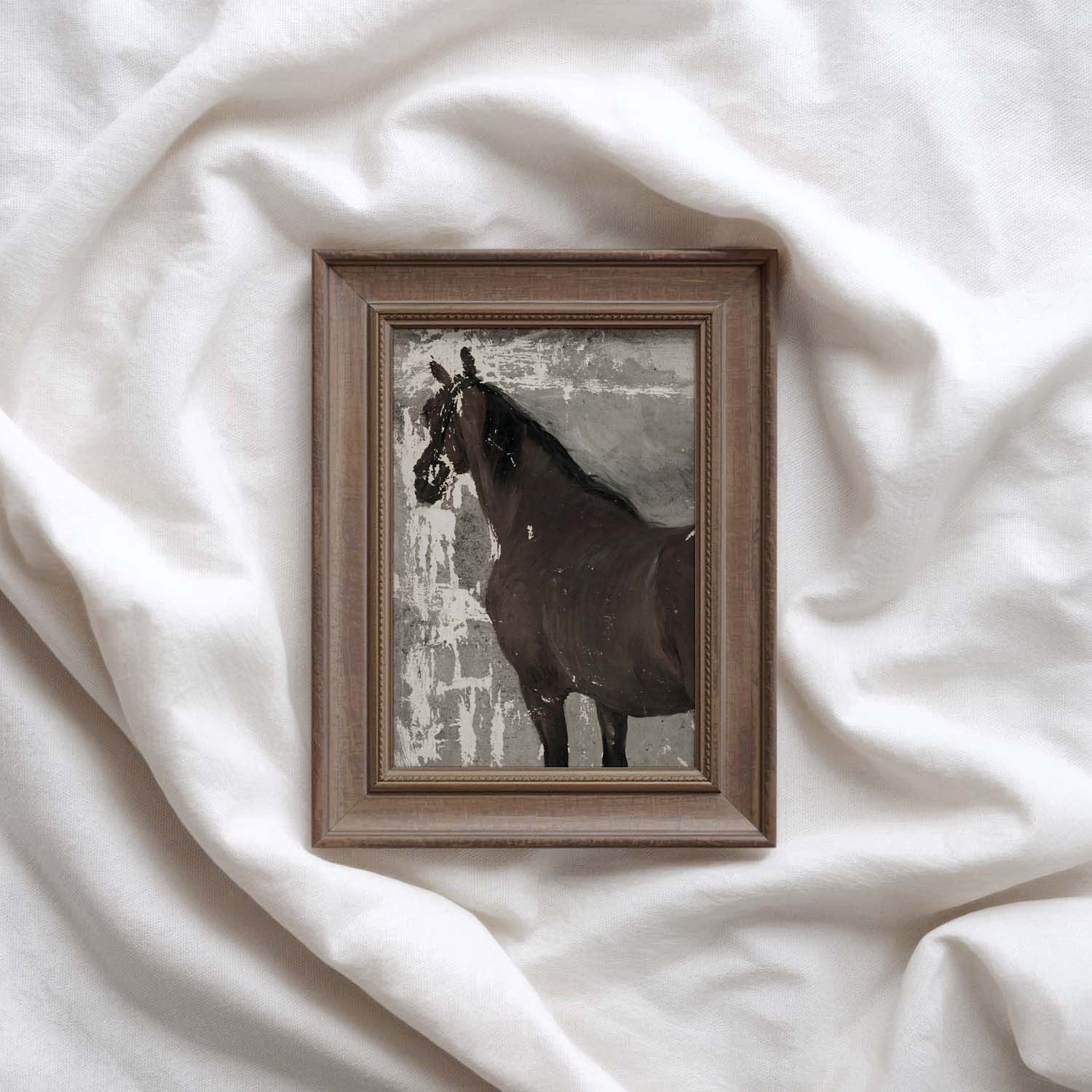 Rustic Equestrian Horse Wall Art Printable (Vintage Brown & Beige Farmhouse Portrait Decor)