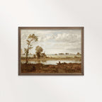 Muted sepia lake painting printable wall art styled as modern farmhouse wall decor.