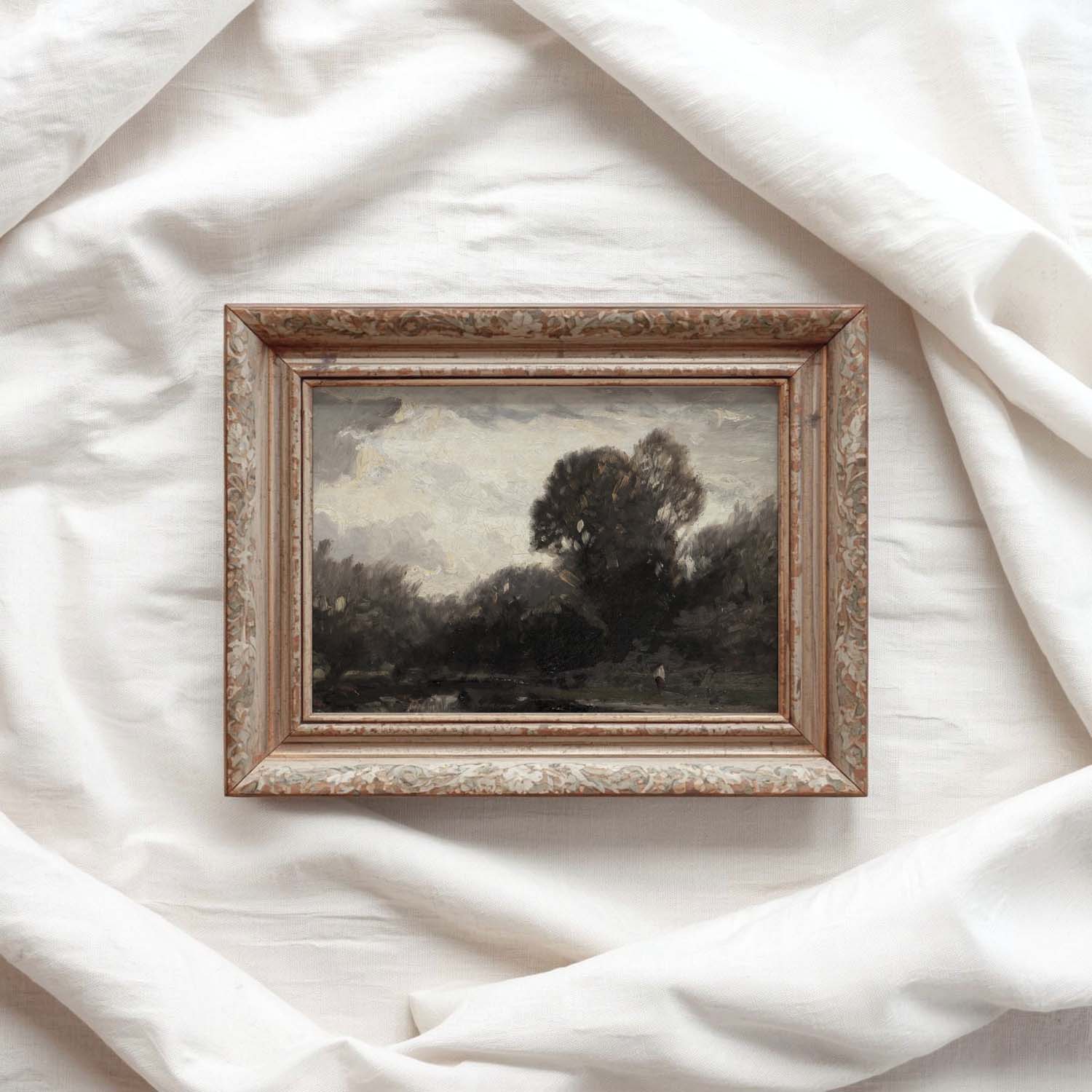 Vintage Moody Forest Lake Wall Art Printable (Dark Academia) — Nature Reflection Painting