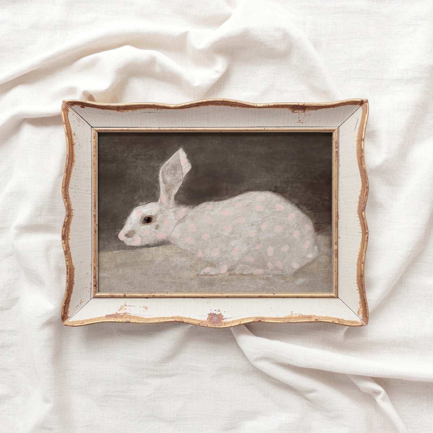Vintage Bunny Rabbit Nursery Printable Wall Art (Digital Download) — Soft Pink Spotted Farmhouse Decor