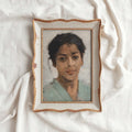 Neutral Boho Portrait Wall Art Print – Muted Grey Vintage Woman Oil Painting (Digital Download)