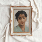 Neutral Boho Portrait Wall Art Print – Muted Grey Vintage Woman Oil Painting (Digital Download)