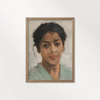 Neutral Boho Portrait Wall Art Print – Muted Grey Vintage Woman Oil Painting (Digital Download)