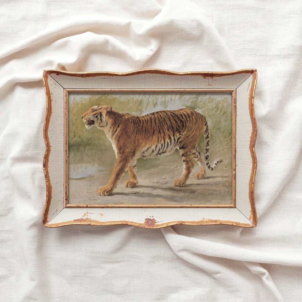 Boho Safari Tiger Wall Art Print (Neutral Grasslands Wildlife Landscape Decor)