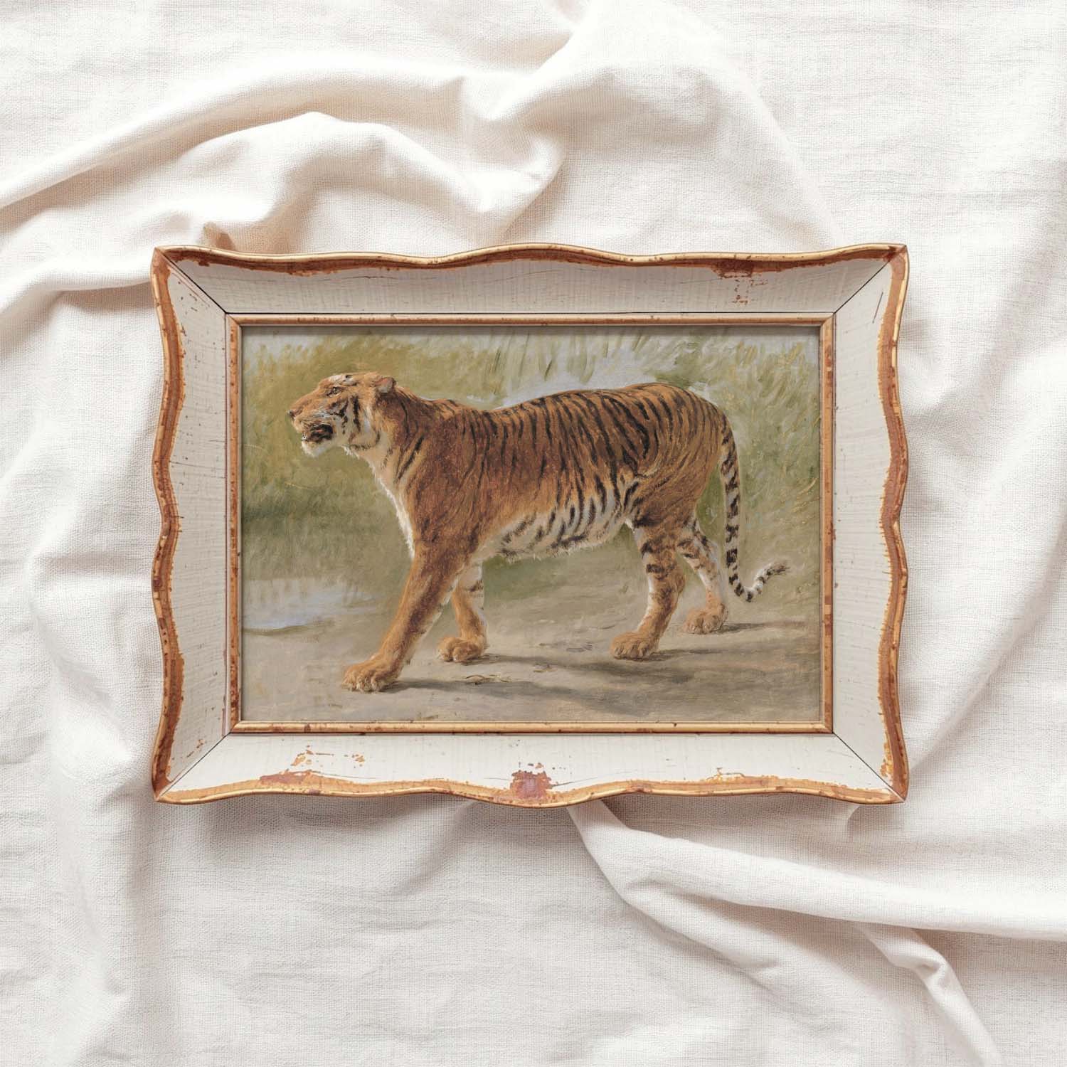 Boho Safari Tiger Wall Art Print (Neutral Grasslands Wildlife Landscape Decor)