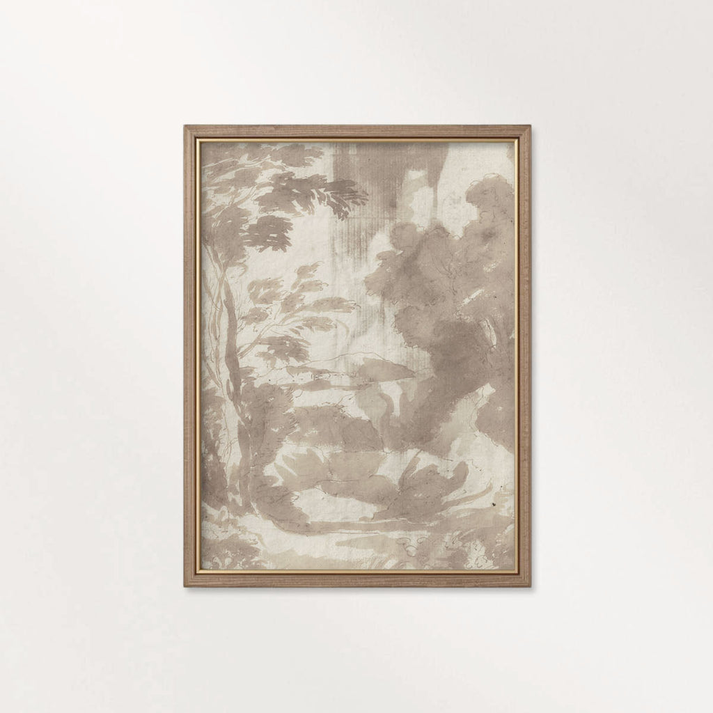 Neutral Botanical Watercolor Wall Art Printable | Soft Forest Ink Wash Landscape