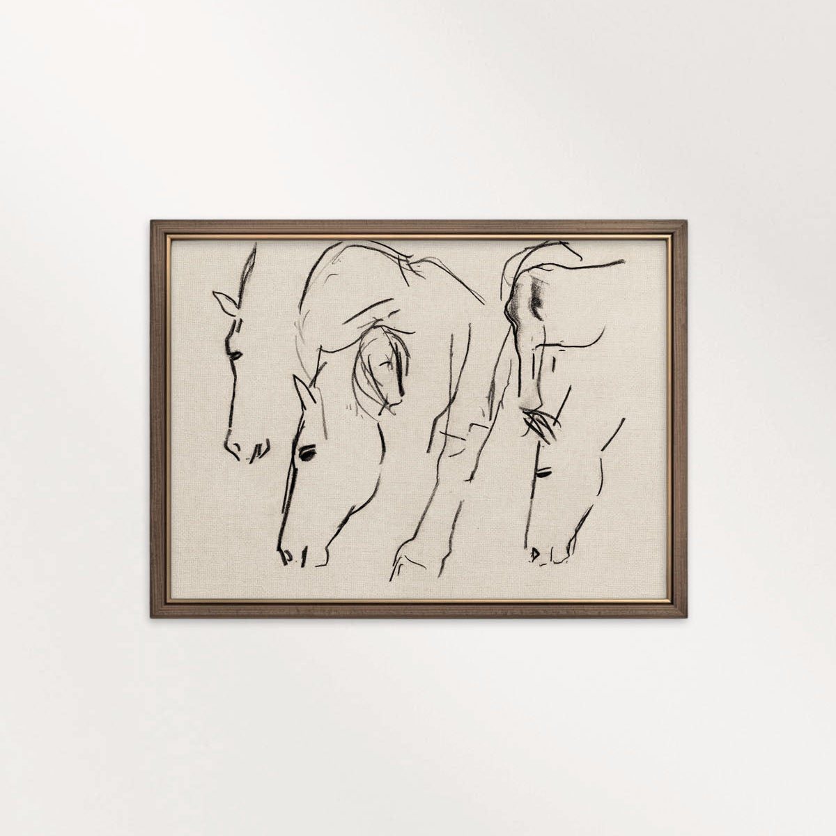 Minimal Horses Wall Art Printable | Charcoal Grazing Horse Sketch Print