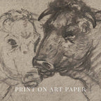 Two Cows Wall Art Printable | Vintage Pencil Sketch Farm Animal Print