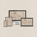 Neutral taupe floral desktop wallpaper with vintage boho pattern and matching phone, iPad and MacBook wallpapers