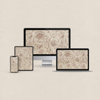 Neutral taupe floral desktop wallpaper with vintage boho pattern and matching phone, iPad and MacBook wallpapers