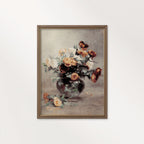 French Cottage Grey Rose Still Life Wall Art Printable (Digital Download) — Parisian Farmhouse Vertical Oil Painting