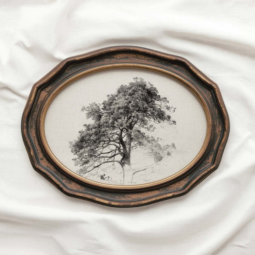 Antique Pine Tree Wall Art Printable | Minimal Botanical Pencil Sketch Print