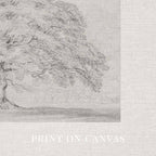 Horizontal Oak Tree Landscape Wall Art Printable | Antique Pencil Sketch Print