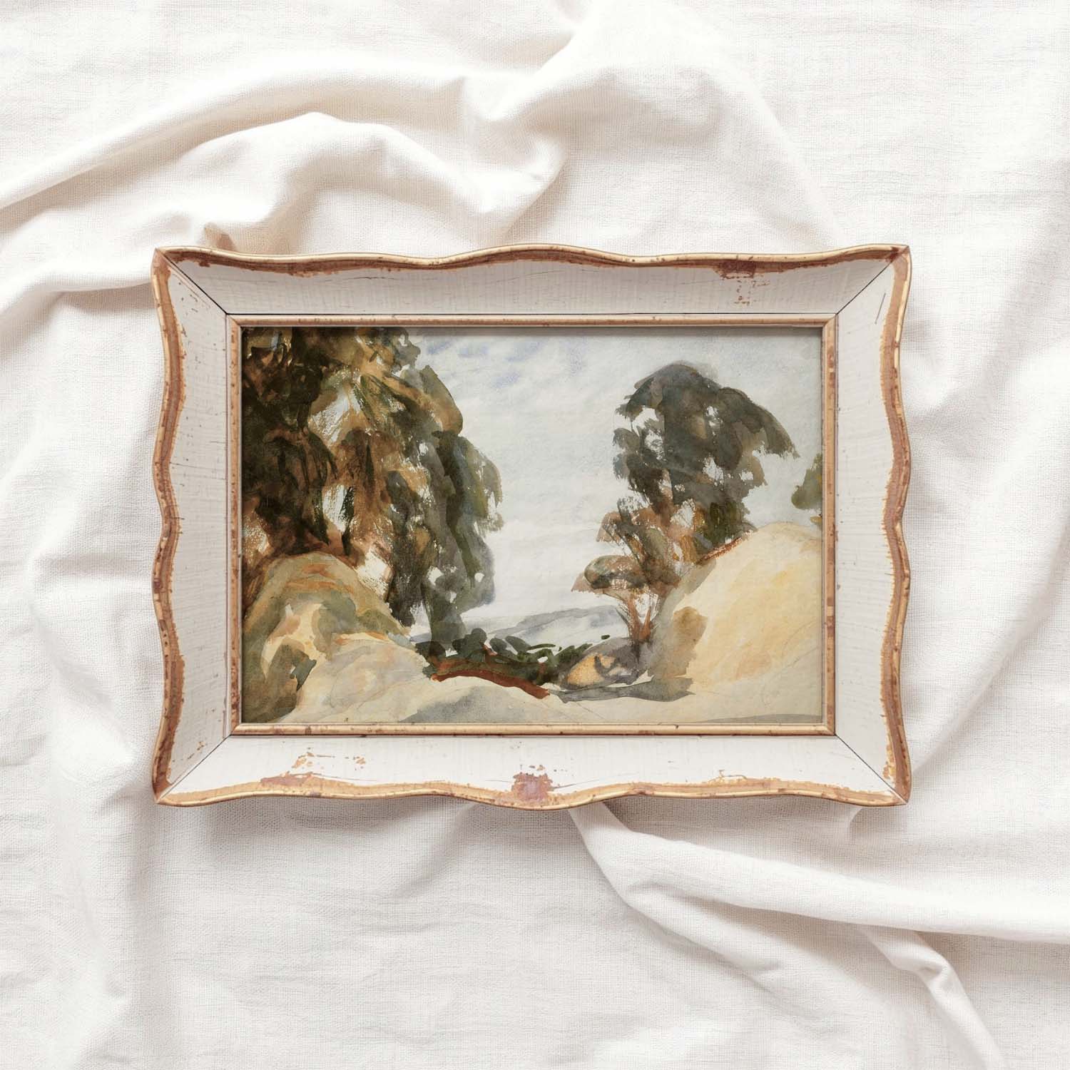 Rustic Abstract Watercolor Landscape Wall Art Printable — Earth Tone Trees Modern Farmhouse Nature Print